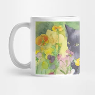 Cat With Flowers, watercolor painting Mug